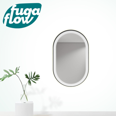 FugaFlow Eccelente Arredo miroir ovale 80x50cm 6mm avec bord noir, éclairage et chauffage du miroir y compris matériel de fixation