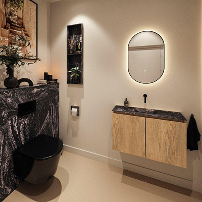 MONDIAZ TURE-DLUX Meuble de toilettes 80 cm Washed Oak. Lavabo EDEN Lava position milieu. Sans trou de robinet.