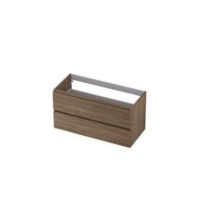 INK Wastafelonderkast - 100x45x52cm - 2 lades - greeploos - met houten keerlijst - MFC - Zuiver eiken
