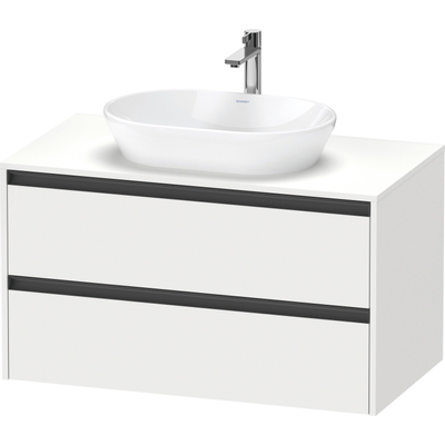 Duravit Ketho.2 Wastafelonderbouwkast - inclusief consoleplaat - met 2 laden - 100x55x56.8cm - met handgrepen antraciet - wit mat