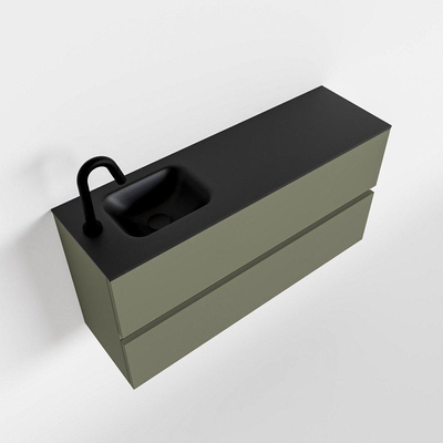 MONDIAZ ADA Toiletmeubel - 100x30x50cm - 1 kraangat - 2 lades - army mat - wasbak links - Solid surface - Zwart