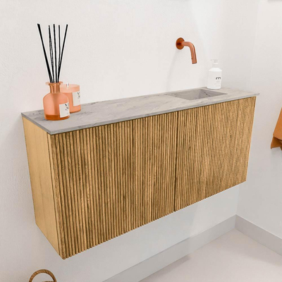 Mondiaz JOYA-DLUX 90cm meuble de salle de bains - couleur Chêne - Vasque FAYE position Droite Sans trou de robinet couleur Glace.