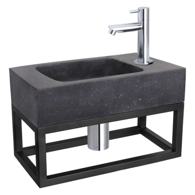 Differnz Bombai pack lave-mains – 40 x 22 x 9 cm – pierre naturelle noire – robinet droit chromé – avec cadre noir