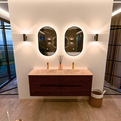 Mondiaz CIRO-DLUX Meuble de salle de bains - 140x45x50cm - Plan-vasque Solid surface Saba - 2 bacs Double - 2 trous de robinetterie - 4 tiroirs - Ruby