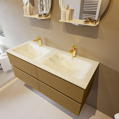 Mondiaz VICA-DLUX ensemble de meuble de salle de bain - 120cm - meuble sous-vasque oro - 4 tiroirs - lavabo encastré cloud double - 2 trous de robinet - version haute de 60cm - opalo