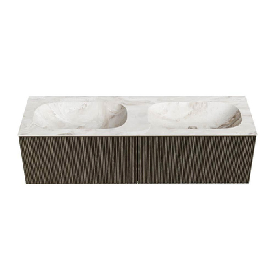 Mondiaz KURVE-DLUX Badkamermeubelset - 150x46x40cm - 2 lade - wastafel solid surface - dubbel - zonder kraangat - Shadow