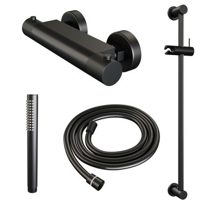 Robinet de douche Brauer Black Carving à poser - barre de douche - 1 fonction - 2 boutons carving - douchette à main 1 jet - noir mat