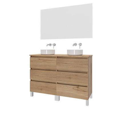 Saniclass Chaci PLUS Ensemble meuble de salle de bains - 120x86x46cm - vasque à poser - plan de toilette - 6 tiroirs - miroir rectangulaire - chêne
