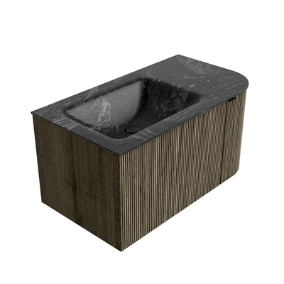 Mondiaz KURVE-DLUX Badkamermeubelset - 85x46x40cm - 1 lade - 1 deur - wastafel solid surface - links - 1 kraangat - Shadow