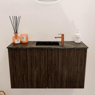 Mondiaz JOYA-DLUX Meuble de salle de bains - 70cm - couleur Walnut - Vasque FAYE position Milieu 1 trou de robinet couleur Lava