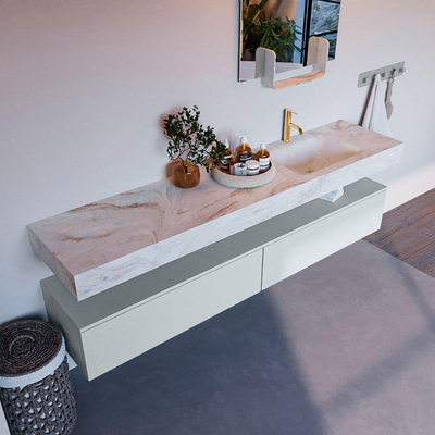 MONDIAZ ALAN - DLUX Ensemble de meuble de salle de bains - 200cm - meuble bas - Clay - 2 tiroirs - lavabo suspendu - vasque à droite - 1 trou de robinet - Frappe