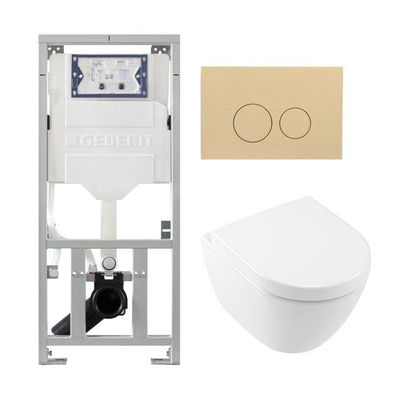 Villeroy & Boch Subway 2.0 Compact Toilet Pack DirectFlush - réservoir Geberit - fermeture douce - démontage rapide - plaque de commande beige - boutons ronds - blanc