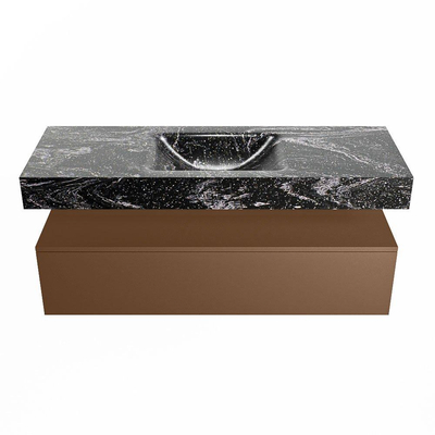 Mondiaz ALAN-DLUX Ensemble de meuble - 130cm - meuble Rust mat - 1 tiroir - Lavabo Cloud Lava suspendu - vasque Centre - 1 trou de robinet