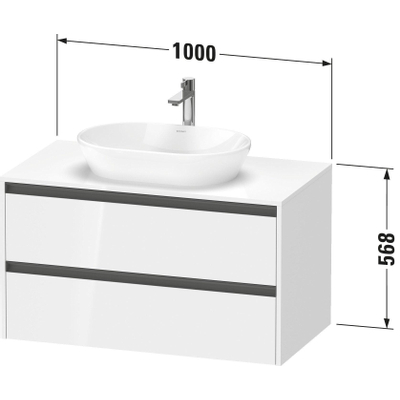 Duravit ketho 2 meuble sous lavabo avec plaque de console avec 2 tiroirs 100x55x56.8cm avec poignées anthracite basalte mate