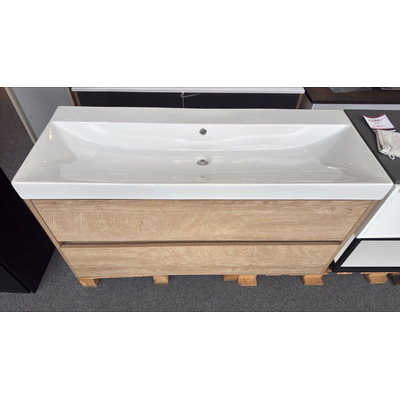BRAUER Adore wastafelonderkast - 120x46x55cm - 2 softclose lades - greeploos - 1 sifon uitsparing - Forest Wheat - inclusief saniclass wave wastafel (licht beschadigd) OUTLET UDEN
