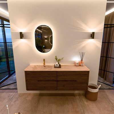 Mondiaz CIRO-DLUX Ensemble de meubles de salle de bains - 150x45x50cm - Plan vasque solid surface Arena - 1 lavabo à gauche - 1 trou de robinet - 4 tiroirs - Dusk