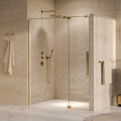 BRAUER Stellar Porte de niche - 2 pièces - 140x200cm - porte battante - revêtement verre - réversible - verre clair - Or brossé PVD