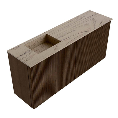 Mondiaz JOYA-DLUX 90cm meuble de salle de bains - couleur Walnut - Vasque FAYE position Gauche 1 trou de robinet couleur Arena.
