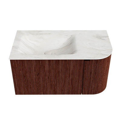 Mondiaz KURVE-DLUX Ensemble meuble de salle de bains - 85x46x40cm - 1 tiroir - 1 porte - lavabo solid surface - gauche - 1 trou de robinet - Ruby