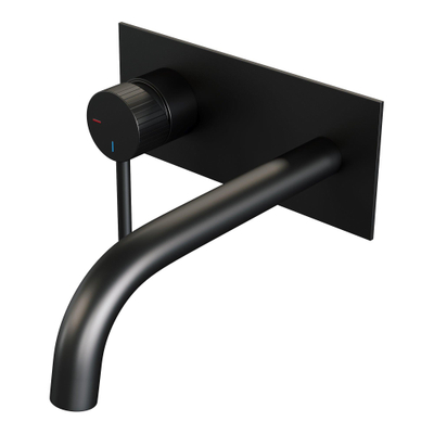 Brauer Stripe wastafelkraan - model A2 - inbouw - gebogen uitloop - met afdekplaat - zwart