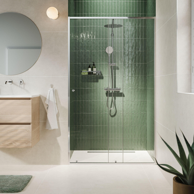 Sealskin Contour Porte coulissante 2 parties pour niche - 140x200cm - vitrage de sécurité clair 6 mm - avec revêtement Sealglas - argent poli