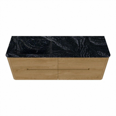 Mondiaz CIRO-DLUX Ensemble de meuble de salle de bains - 140x45x50cm - Vasque en solid surface Lava - 1 lavabo à gauche - 1 trou de robinet - 4 tiroirs - Chêne