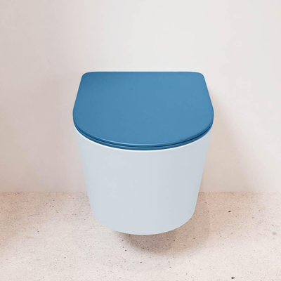 Mondiaz LAVIE WC suspendu – sans bride – 36 x 53 cm – avec abattant softclose – Clay (bleu clair/gris), abattant Jeans (bleu)