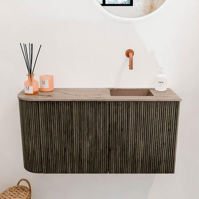 Mondiaz JOYA-DLUX 81.6cm toiletmeubel - ronding links kleur Shadow - Wastafel FAYE positie Rechts Zonder kraangat kleur Arena.