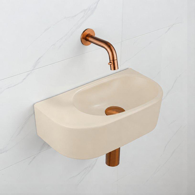 QeramiQ Fuente fonteinset – halfrond – 40x21.5x12 cm – keramiek beige – geborsteld koperen kraan