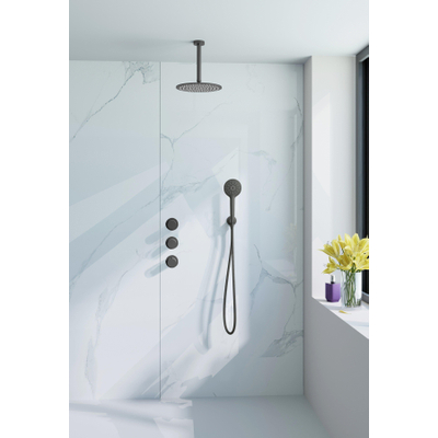 Fortifura Nebbio Ensemble de douche pluie - robinet encastré - élément encastré - coude de raccordement mural - flexible de douche en métal - douchette ronde - bras de plafond 20cm - douche de tête 30cm - gunmetal brossé PVD (anthracite)