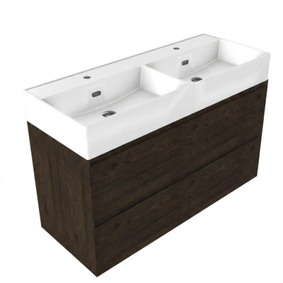 Saniclass Holz Pure Ensemble de meubles de salle de bains - 120x45x72cm - lavabo Legend en céramique blanc - 2 vasques - 2 trous de robinetterie - 4 tiroirs - chêne charcoal mat (bois)