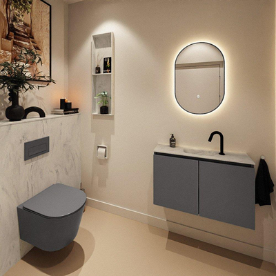 MONDIAZ TURE-DLUX Meuble WC 80 cm Dark Grey. EDEN lavabo Opalo position milieu. Avec 1 trou de robinet.