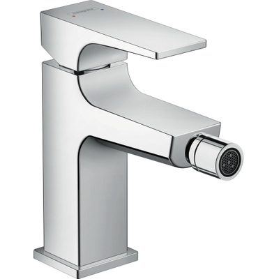 Hansgrohe Metropol 1-gats bidetkraan - 100 met push open waste - met voorsprong uitloop 12.9cm - hoogglans zwart chroom