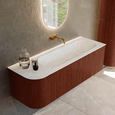 Mondiaz KURVE-DLUX Badkamermeubelset - 135x46x40cm - 1 lade - 1 deur - wastafel solid surface - rechts - zonder kraangat - Ruby