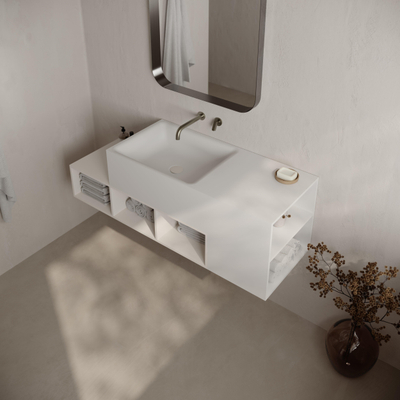 Ideavit Solidtetris Lavabo mural - 120x40x40cm - Solid Surface - 5 compartiments de rangement - blanc mat