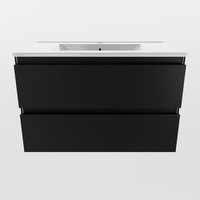 Mondiaz AIVY Ensemble de meuble - 80x45x50cm - 1 trou de robinet - 1 vasque Talc céramique - Centre - 2 tiroirs - avec miroir - MDF Urban