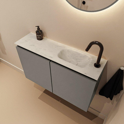 MONDIAZ TURE-DLUX Meuble toilette - 80cm - Smoke - EDEN - vasque Opalo - position droite - 1 trou de robinet