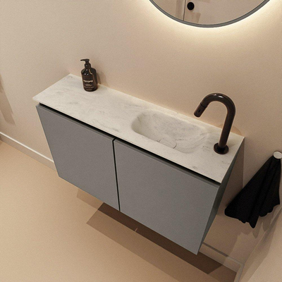 MONDIAZ TURE-DLUX Meuble WC 80 cm Smoke. Lavabo EDEN Opalo position droite. Avec 1 trou de robinet.