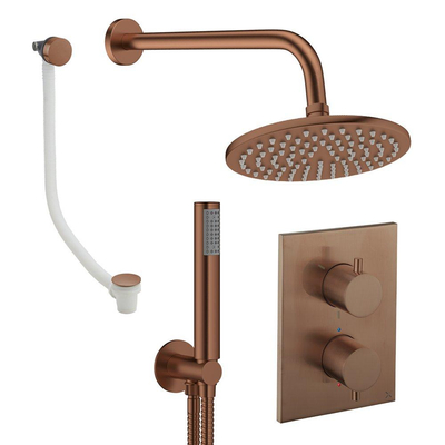 Crosswater MPRO inbouw regendoucheset – Ø20 cm hoofddouche – staafhanddouche – 2 hendels – badafvoer – brons geborsteld