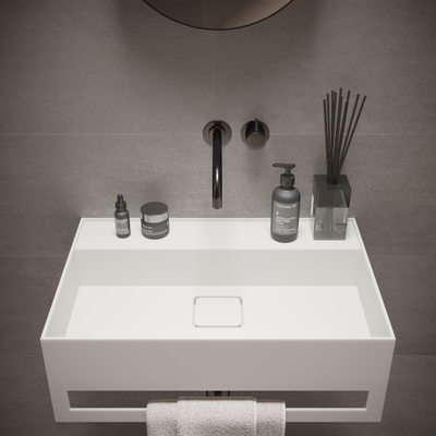Ideavit SolidBliss Wastafel 60x40x20cm 0 kraangaten met handdoekhouder Solid surface mat wit