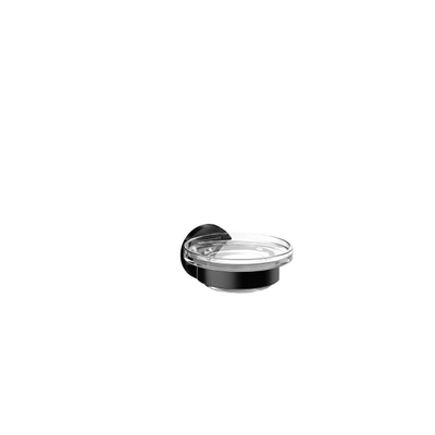 Emco Round Zeephouder - 10x9x5cm - met zeepschaal - zwart/kristal helder glas