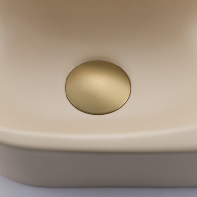 QeramiQ Fuente Ensemble de lavabo - 40x21.5x12cm - droit - lisse - demi-rond - 1 trou de robinet - céramique - robinet de lavabo laiton brossé - bouchon de vidange - siphon abaissé - beige