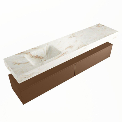 Mondiaz ALAN-DLUX Ensemble de meuble - 200cm - meuble Rust mat - 2 tiroirs - Lavabo Cloud Frappe suspendu - vasque Gauche - 0 trous de robinet
