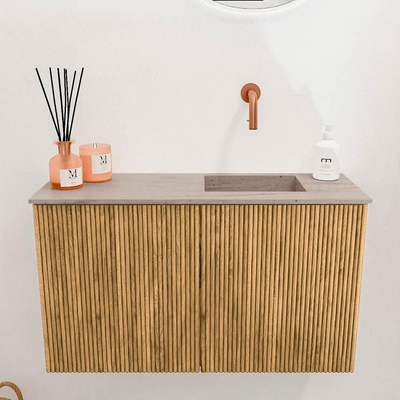 Mondiaz JOYA-DLUX 70cm toiletmeubel - kleur Oak - Wastafel FAYE positie Rechts Zonder kraangat kleur Saba.