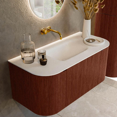 Mondiaz KURVE Ensemble de meubles de salle de bains - 100x46x40cm - 1 tiroir - 2 portes - lavabo solid surface - au milieu - sans trou de robinet - Ruby