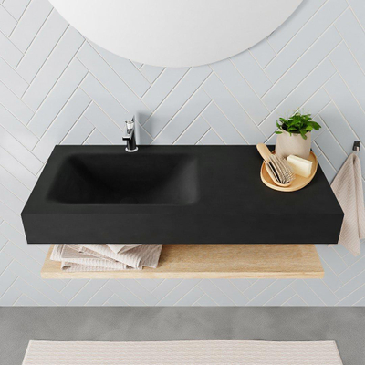 MONDIAZ ALAN 100cm - Badkamermeubelset - planchet - washed oak - vrijhangende wastafel - wasbak links - 1 kraangat - urban