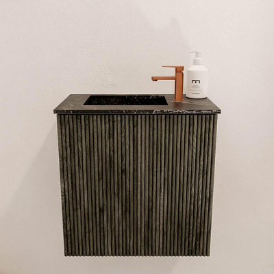 Mondiaz JOYA-DLUX 40cm toiletmeubel - kleur Shadow - Wastafel FAYE positie Links 1 kraangat kleur Lava.