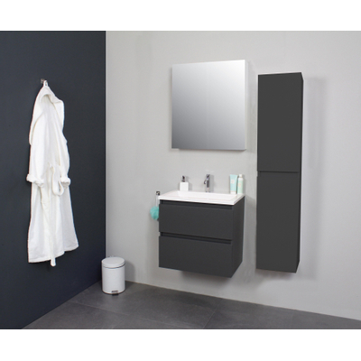 Basic Bella Meuble avec lavabo acrylique 1 trou de robinet 60x55x46cm avec armoire toilette à 1 porte gris Anthracite mat