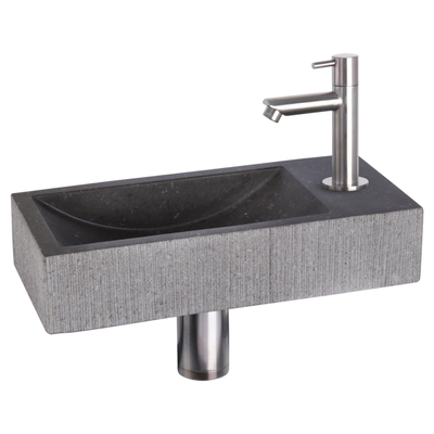 Differnz Ribble pack lave-mains – 38 x 18 x 8 cm – pierre naturelle noire – robinet droit chromé mat
