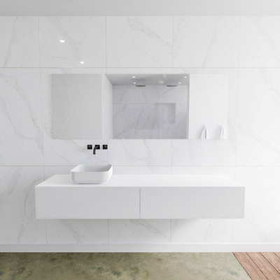 Mondiaz Lagom Meuble salle de bains 190x30.9x45cm Solid Surface Talc 2 tiroirs avec lavabo BINX vasque à poser Gauche sans trous de robinet